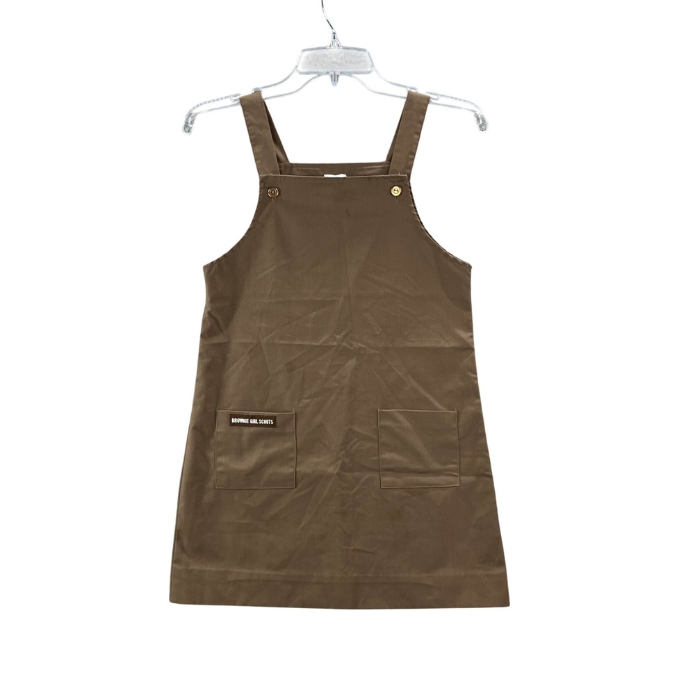 Girl Scouts Jumper Kids Size 8 Brown Brownie Uniform Vintage USA Pocket Dress